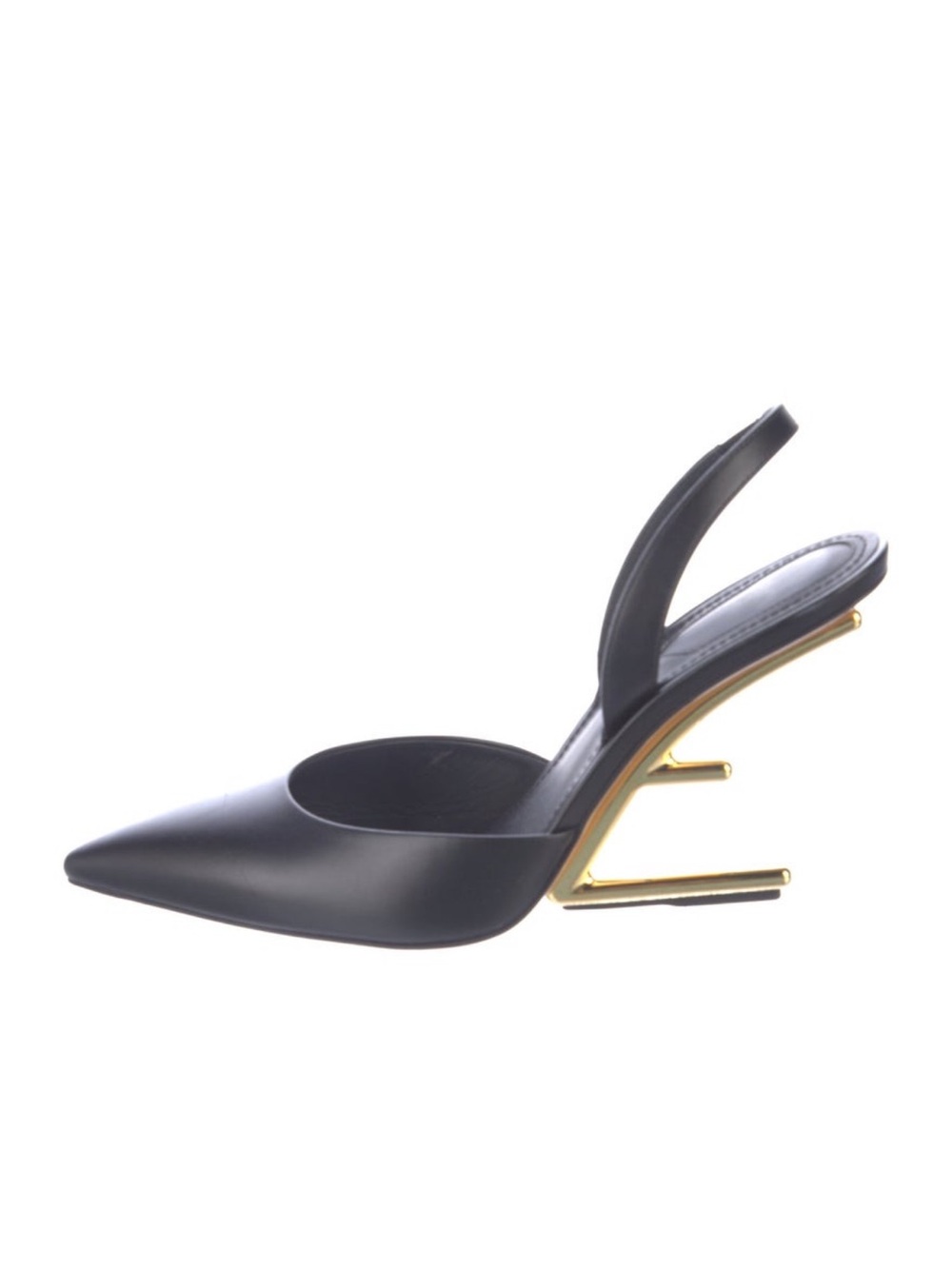 Fendi Black Leather Pointed Slingback Heel